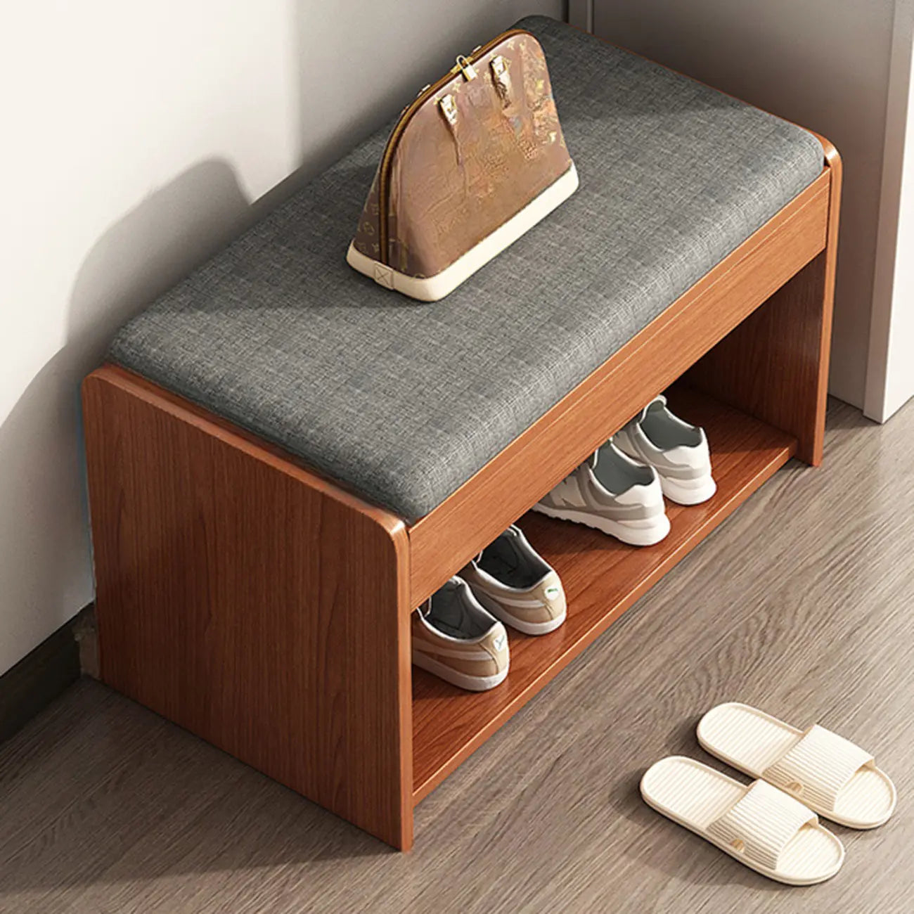 Brown Wood Shoe Storage Bench with Flip-Up Storage