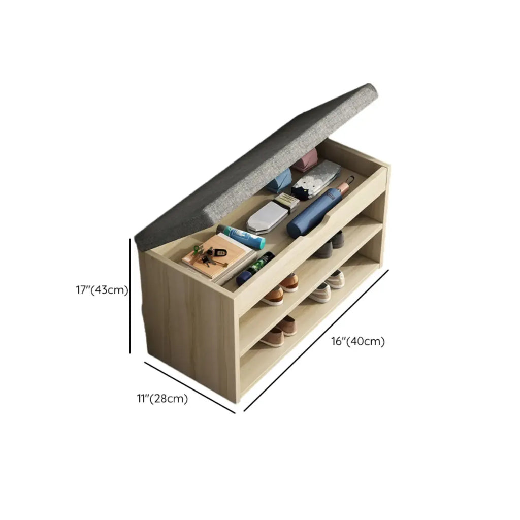 Brown Wood Shoe Storage Bench with Flip-Up Storage