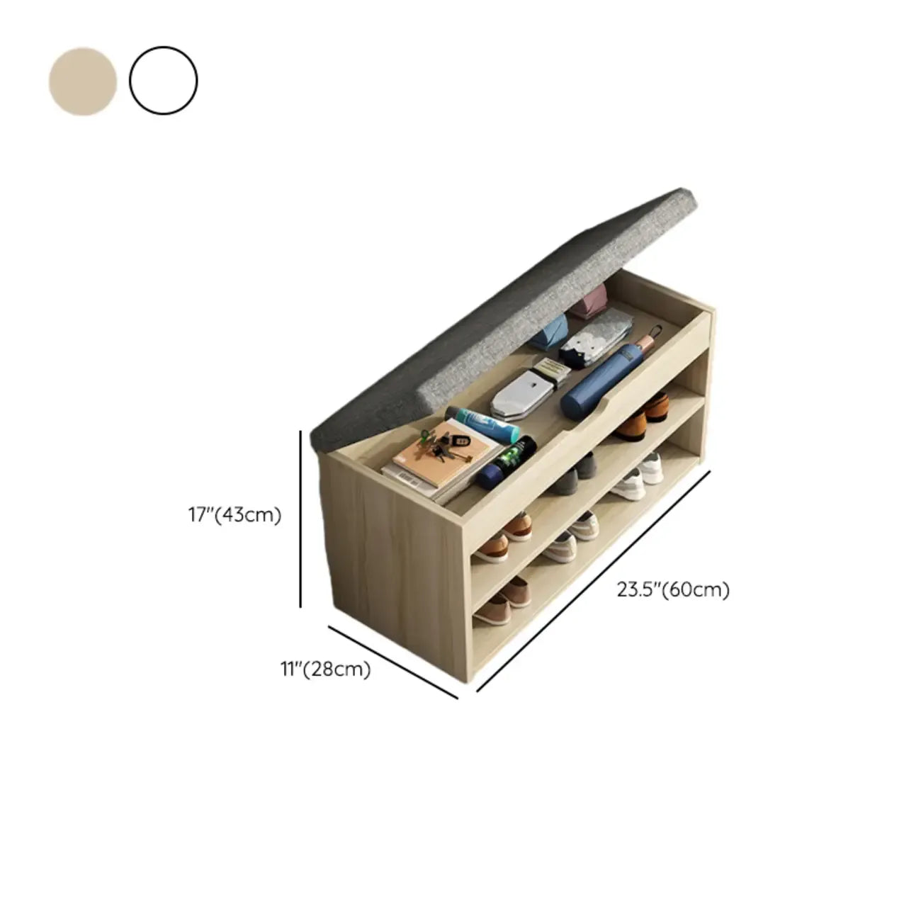 Brown Wood Shoe Storage Bench with Flip-Up Storage
