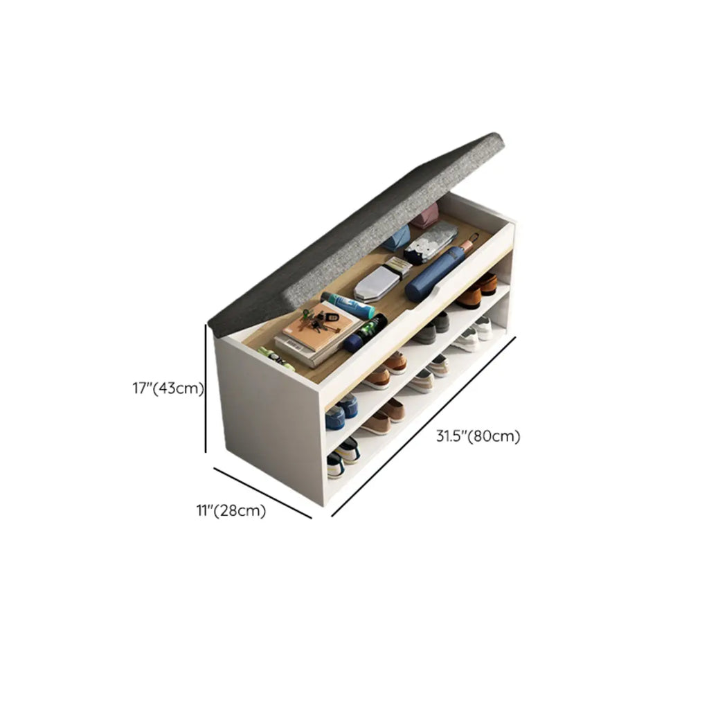 Brown Wood Shoe Storage Bench with Flip-Up Storage