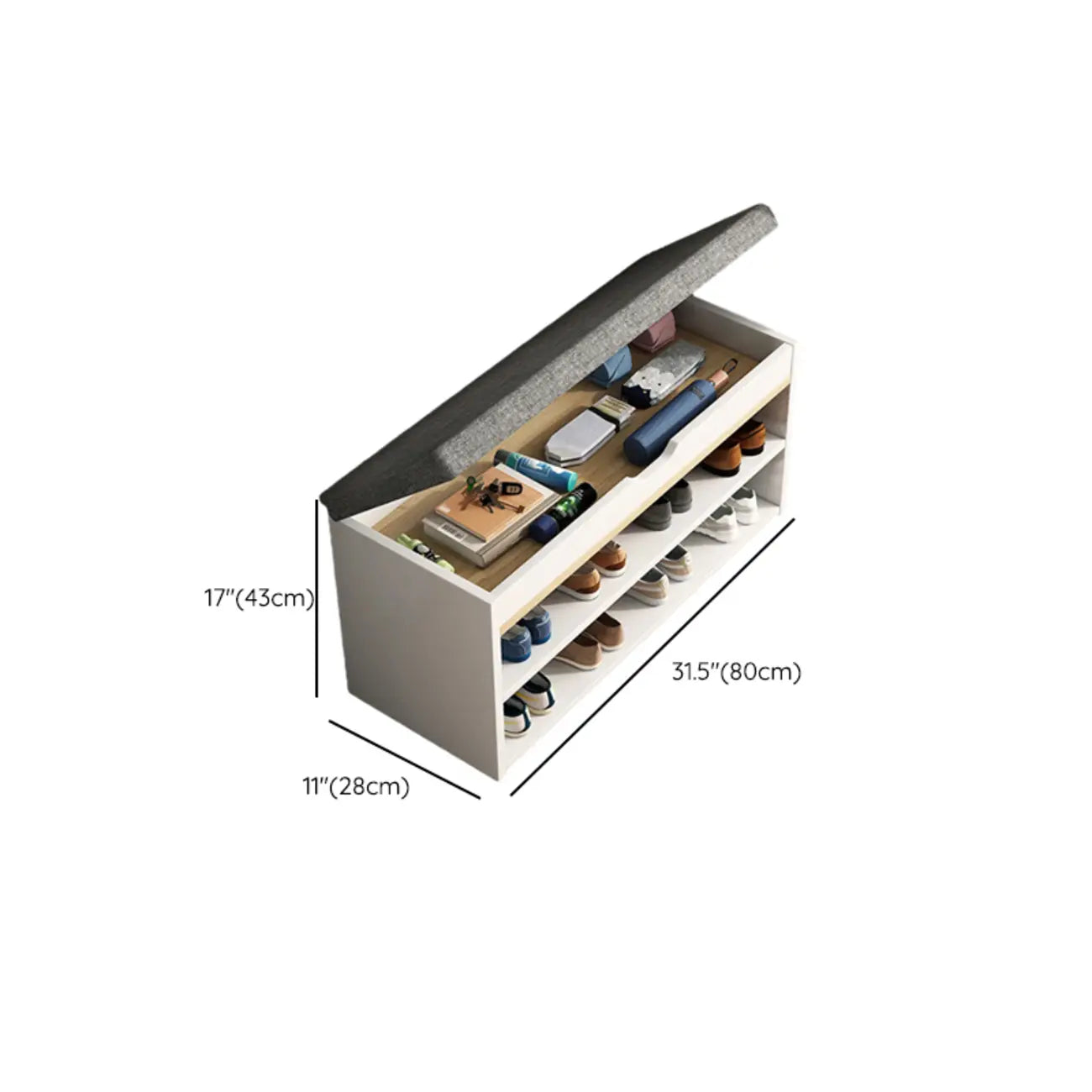 Brown Wood Shoe Storage Bench with Flip-Up Storage