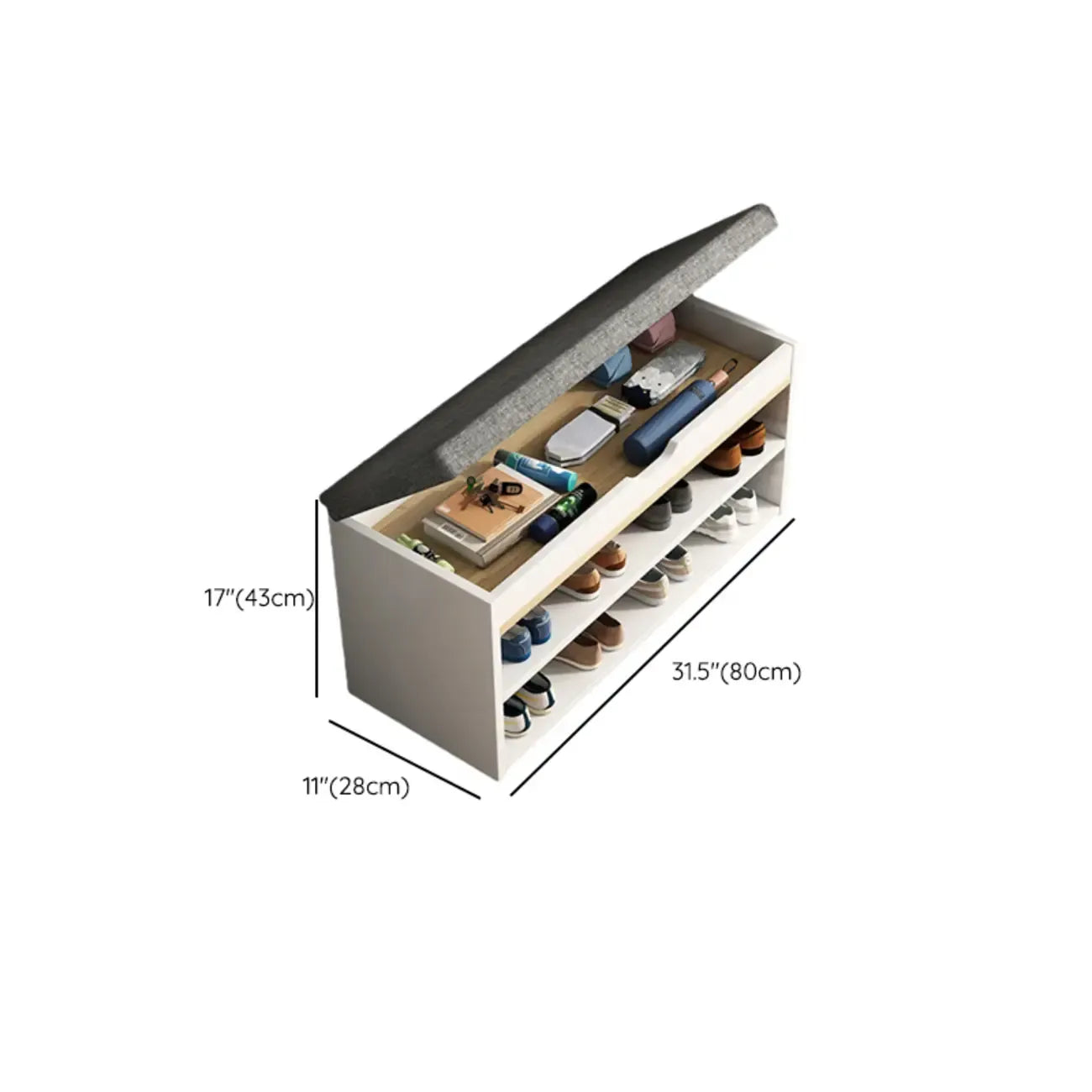 Brown Wood Shoe Storage Bench with Flip-Up Storage