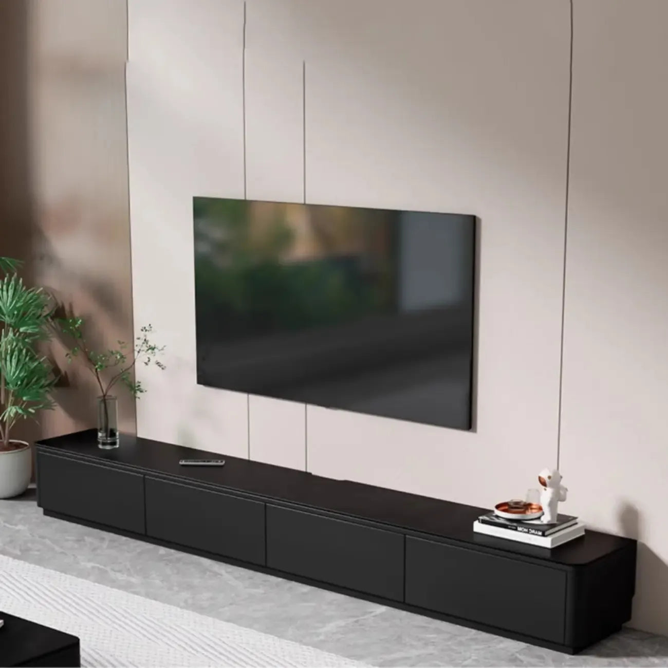 63 Black Rectangle Wood Cable Management TV Stand