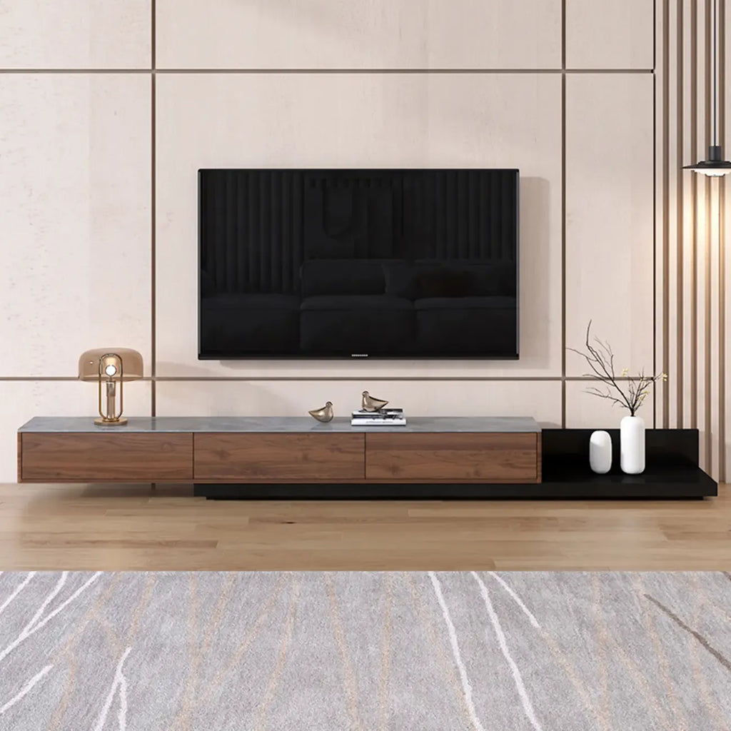 71 Walnut-Black Modern Stone TV Console with Drawers