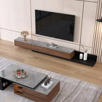 71 Walnut-Black Modern Stone TV Console with Drawers