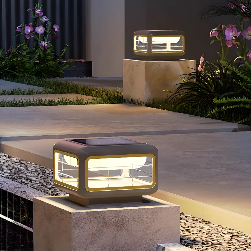 Modern Square Solar Grey Metal Outdoor Post Lights