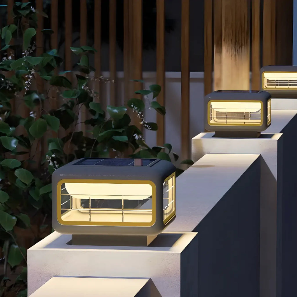 Modern Square Solar Grey Metal Outdoor Post Lights