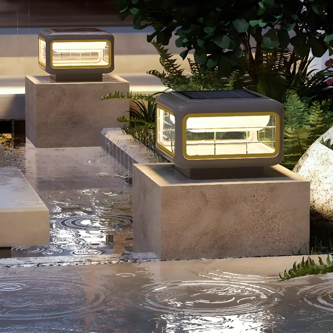 Modern Square Solar Grey Metal Outdoor Post Lights