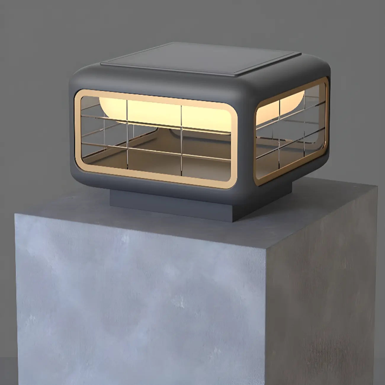 Modern Square Solar Grey Metal Outdoor Post Lights