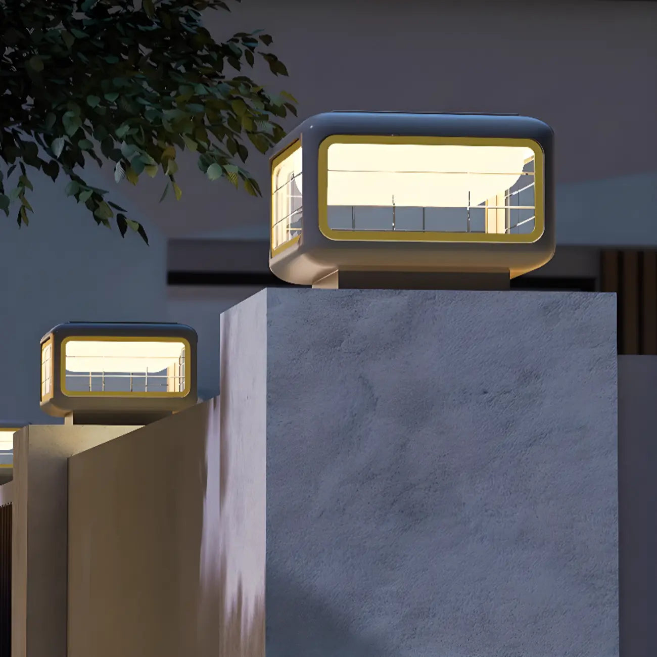 Modern Square Solar Grey Metal Outdoor Post Lights