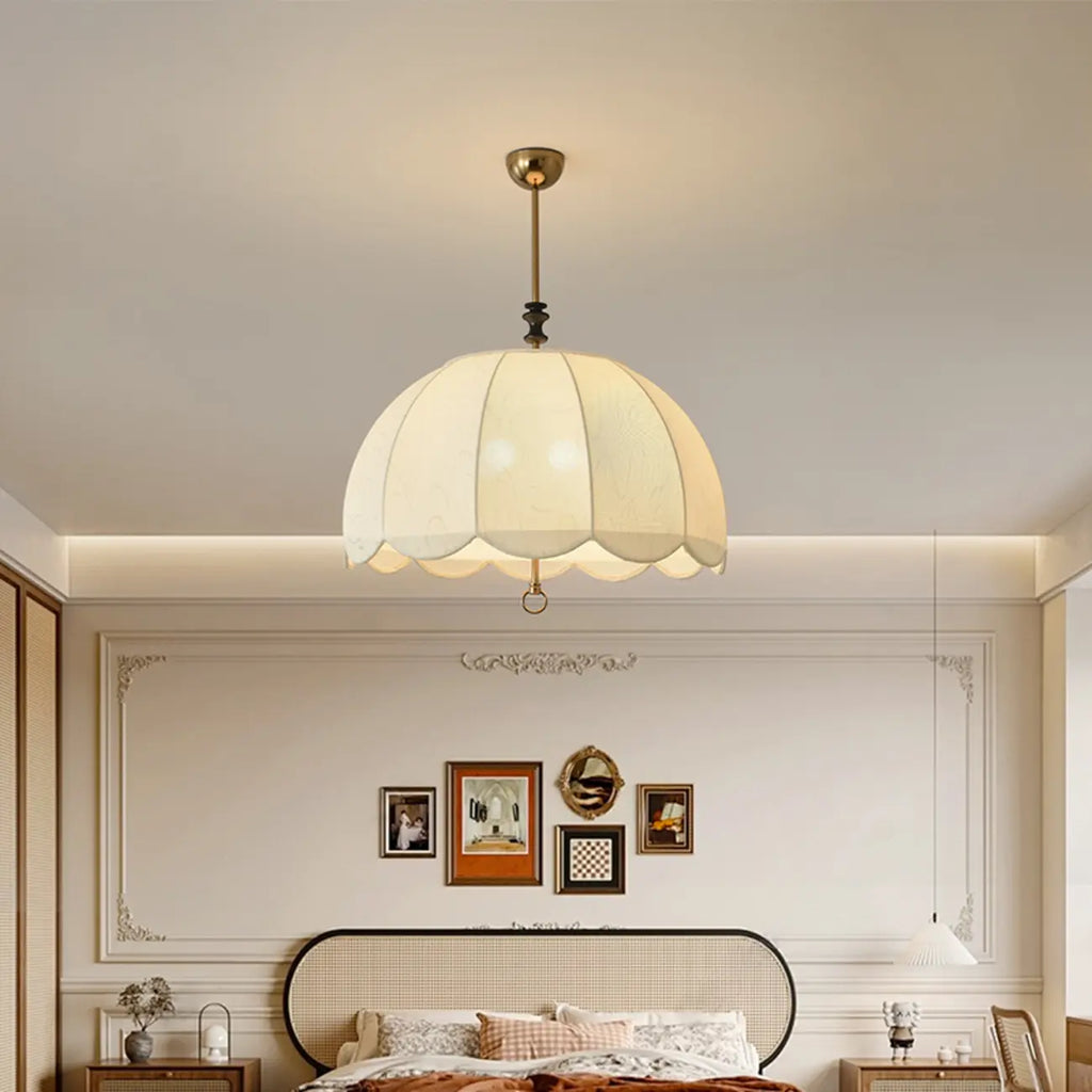 Vintage White Fabric Dome Shade Elegant Chandelier