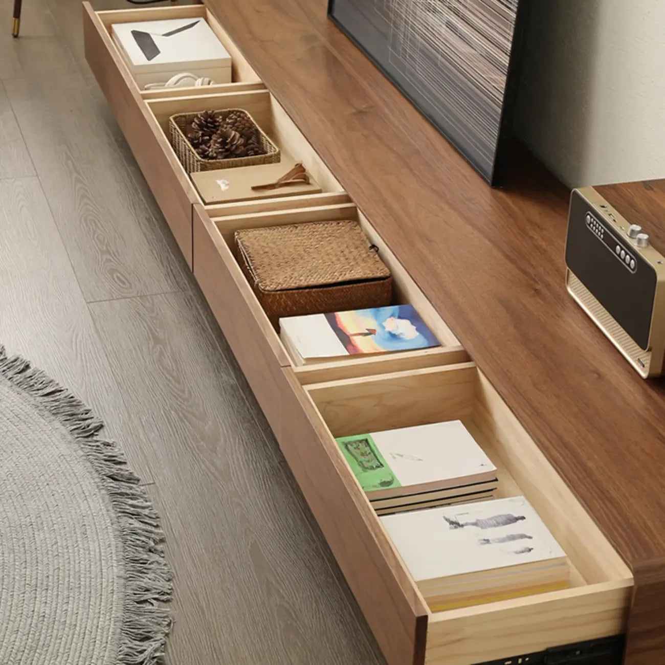 63 Brown Modern Wooden TV Stand with Cable Management