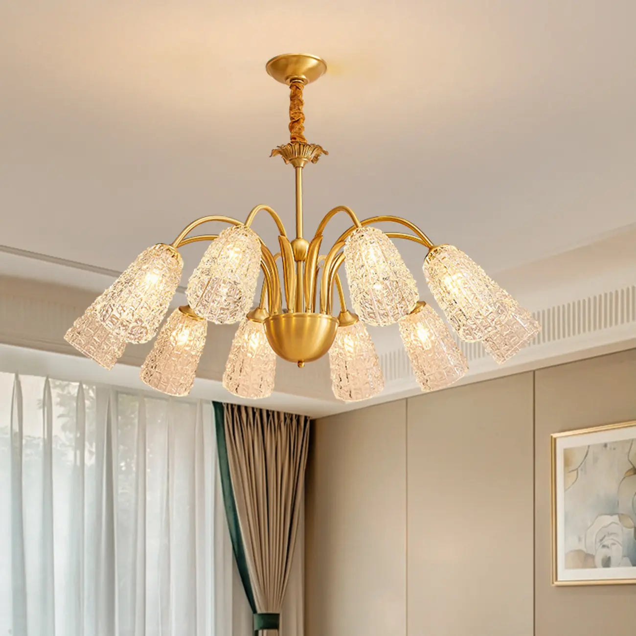 Elegant Gold Downward Crystal Bell Chandelier