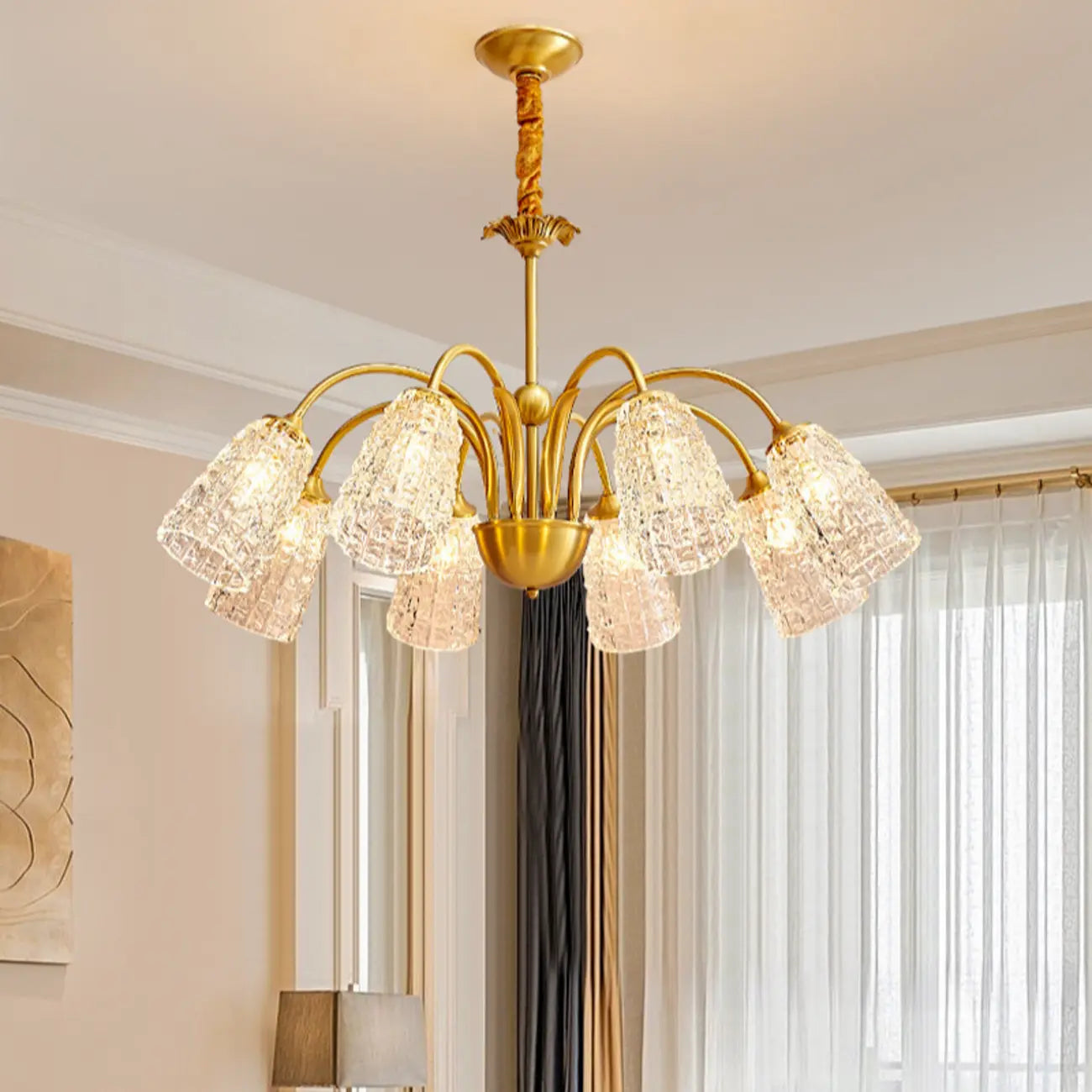 Elegant Gold Downward Crystal Bell Chandelier