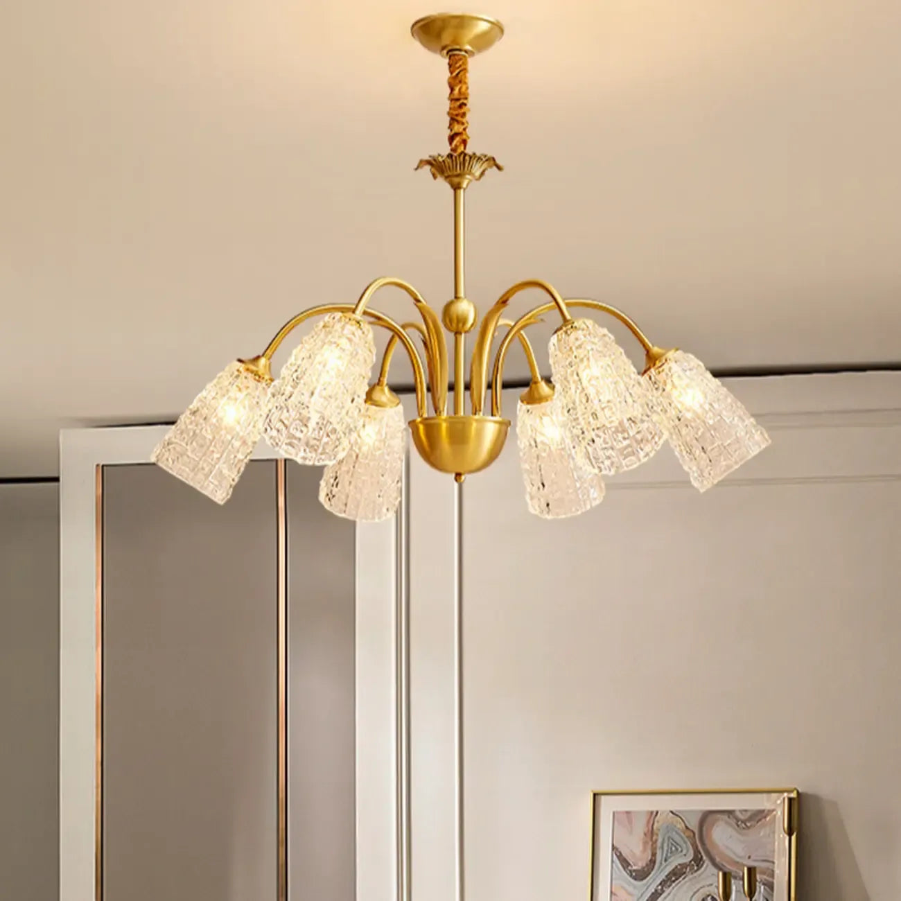 Elegant Gold Downward Crystal Bell Chandelier