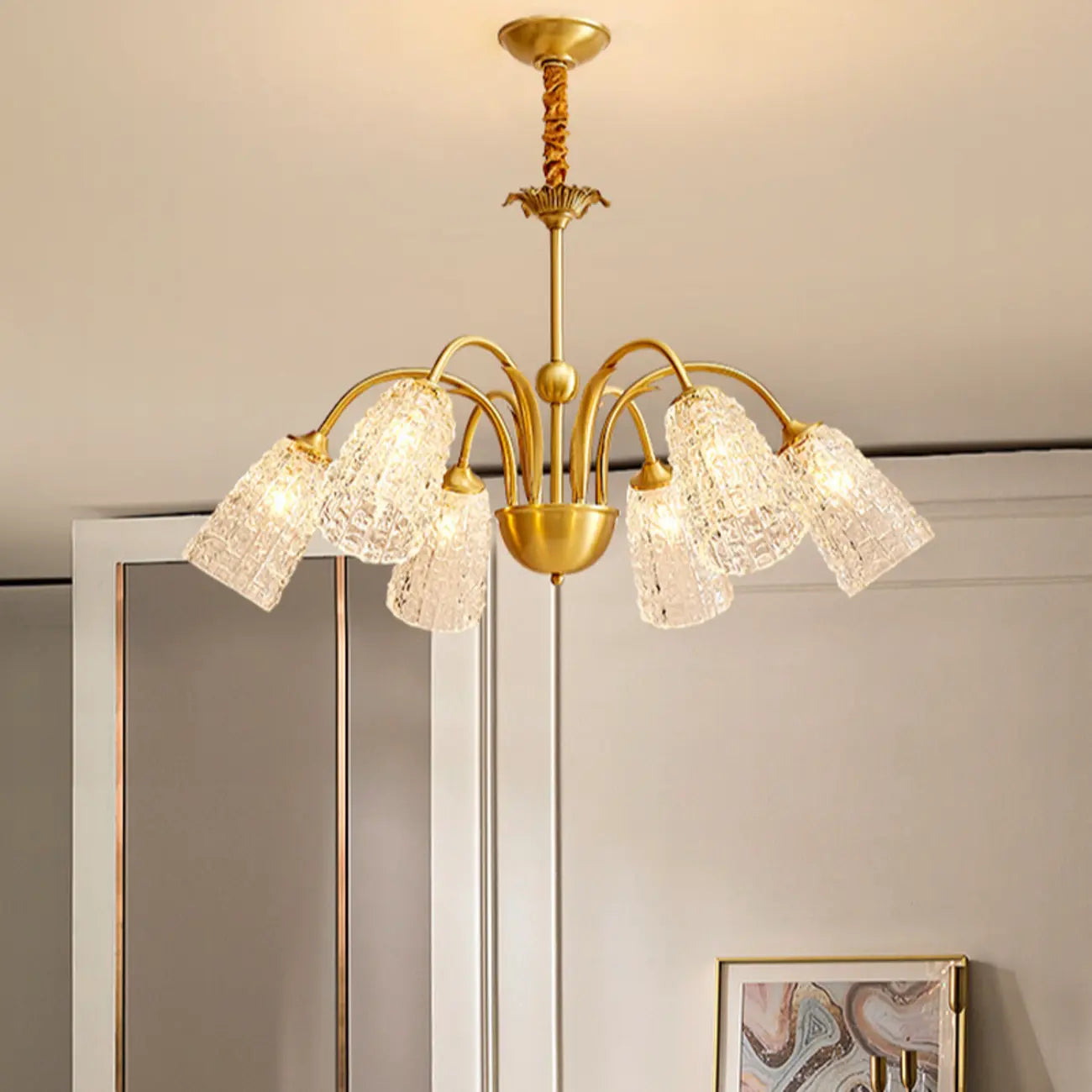 Elegant Gold Downward Crystal Bell Chandelier