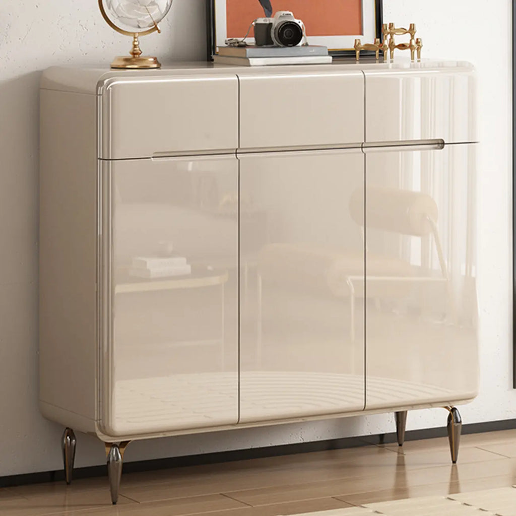 Cream White Wood Shoe Cabinet with Drawer for Entryway