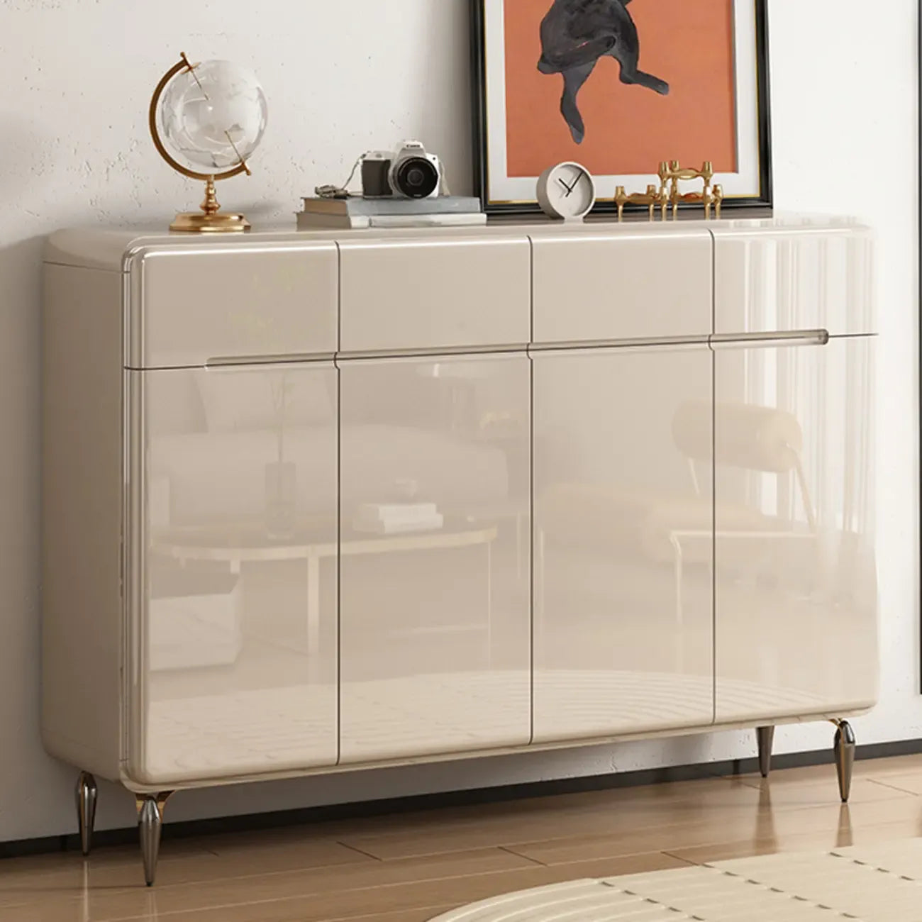 Cream White Wood Shoe Cabinet with Drawer for Entryway