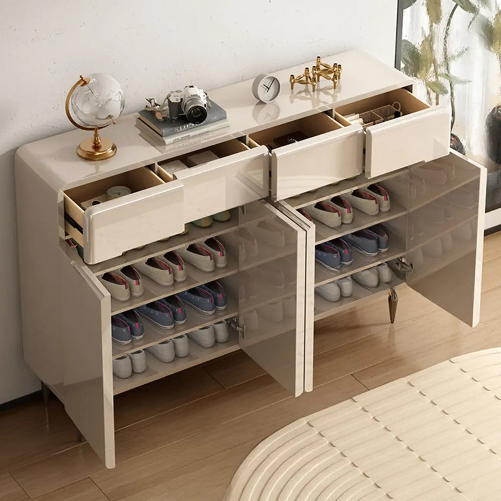 Cream White Wood Shoe Cabinet with Drawer for Entryway