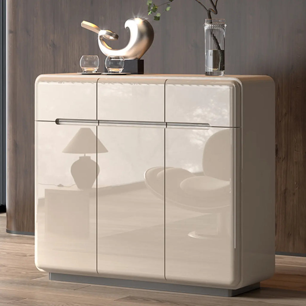 Cream White Wood Shoe Cabinet with Drawer for Entryway