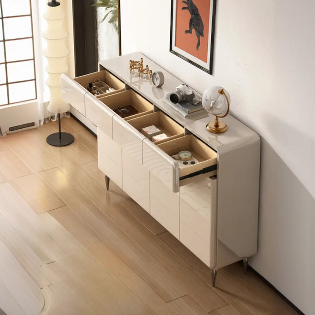 Cream White Wood Shoe Cabinet with Drawer for Entryway