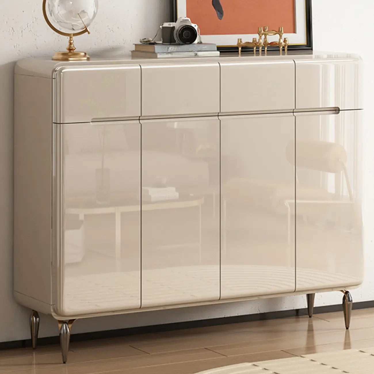 Cream White Wood Shoe Cabinet with Drawer for Entryway