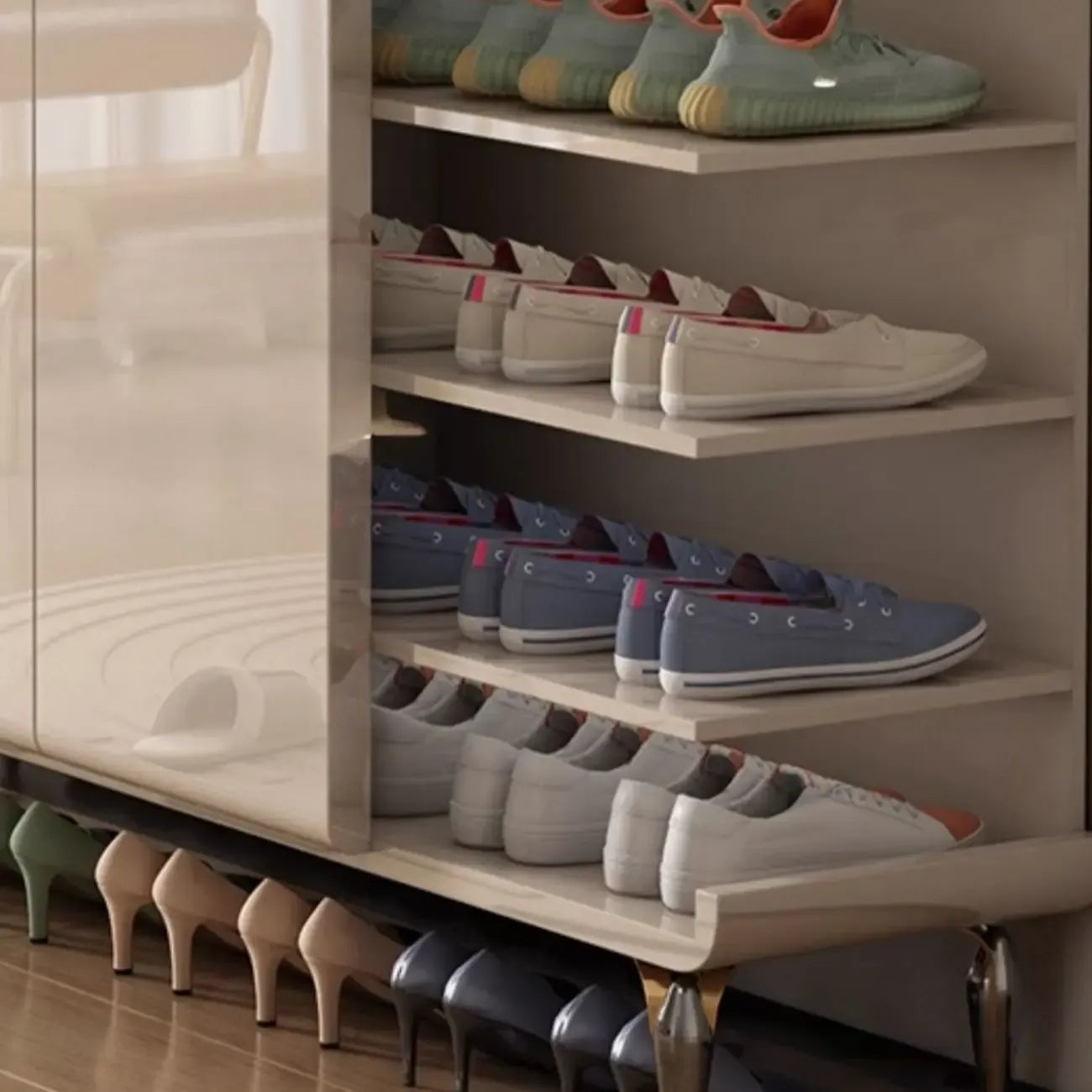 Cream White Wood Shoe Cabinet with Drawer for Entryway