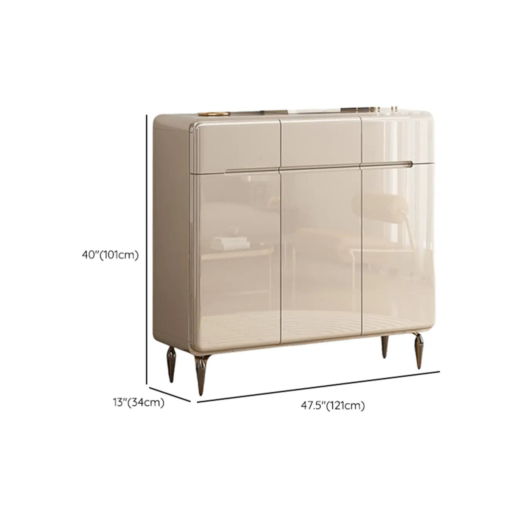 Cream White Wood Shoe Cabinet with Drawer for Entryway