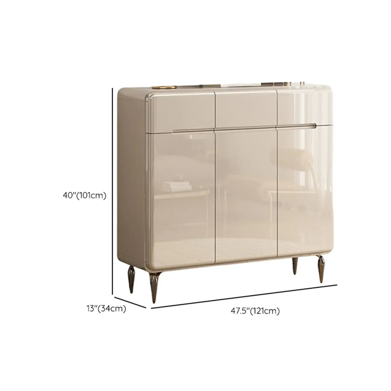 Cream White Wood Shoe Cabinet with Drawer for Entryway