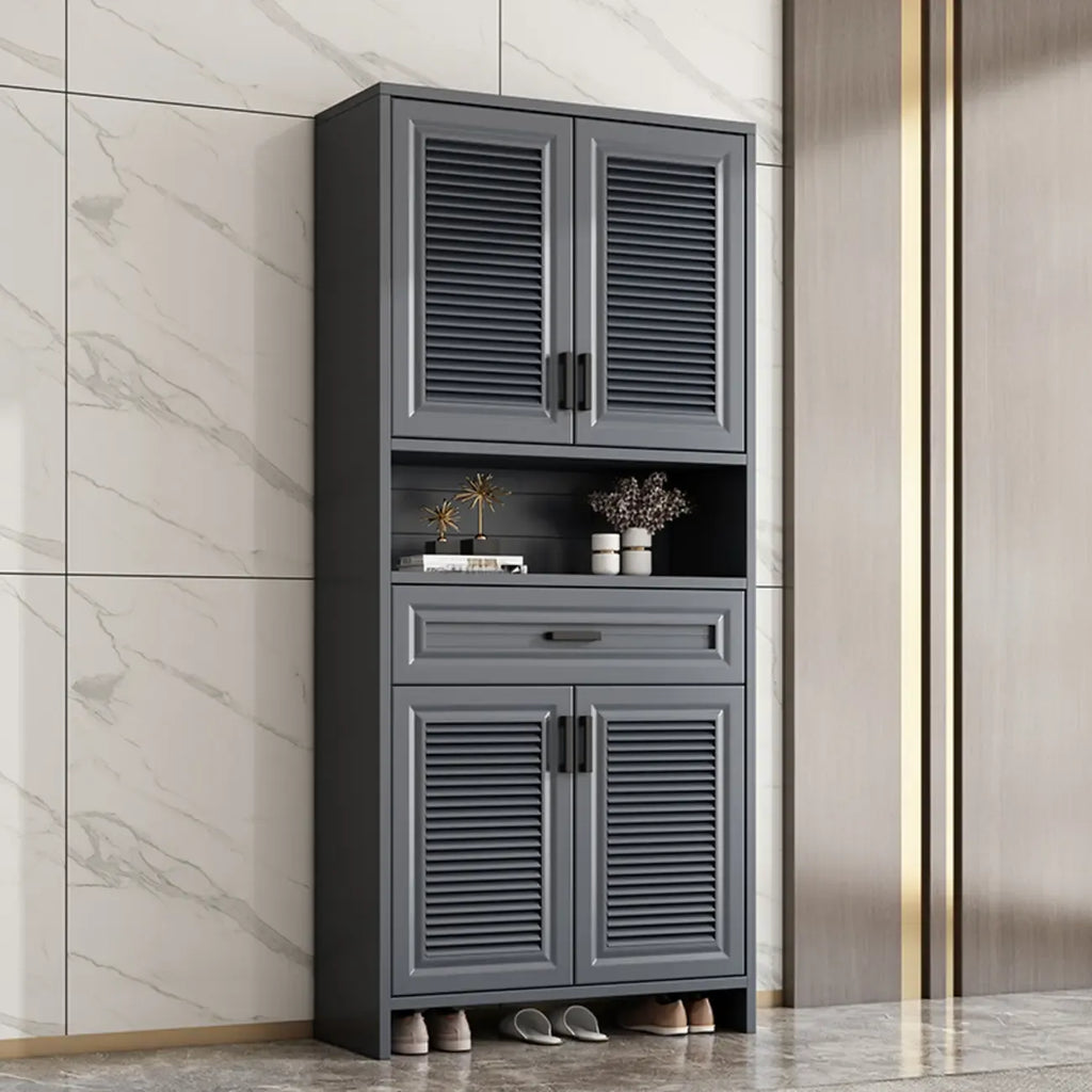 79H Entryway White Metal Shoe Cabinet with Drawers