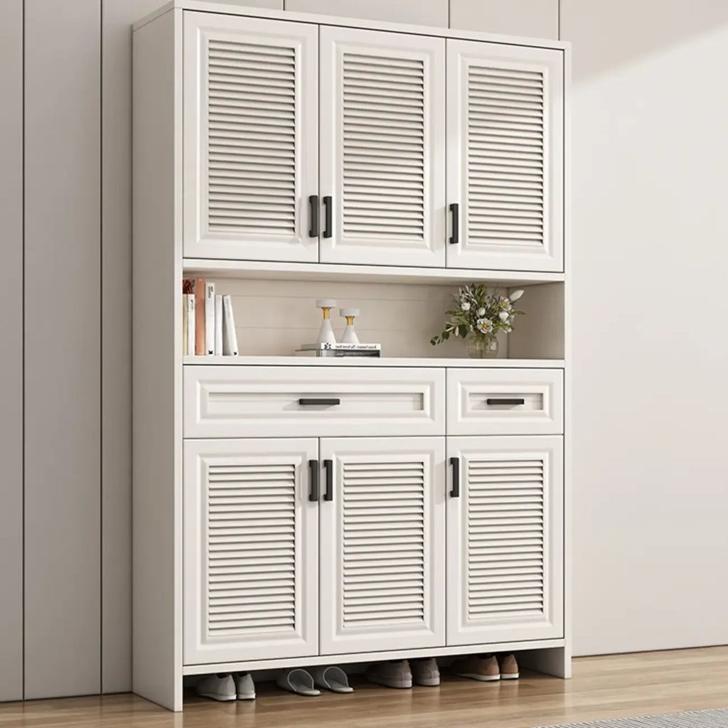 79H Entryway White Metal Shoe Cabinet with Drawers