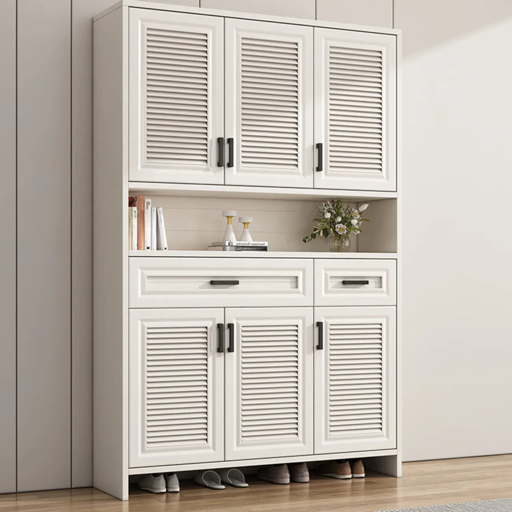 79H Entryway White Metal Shoe Cabinet with Drawers