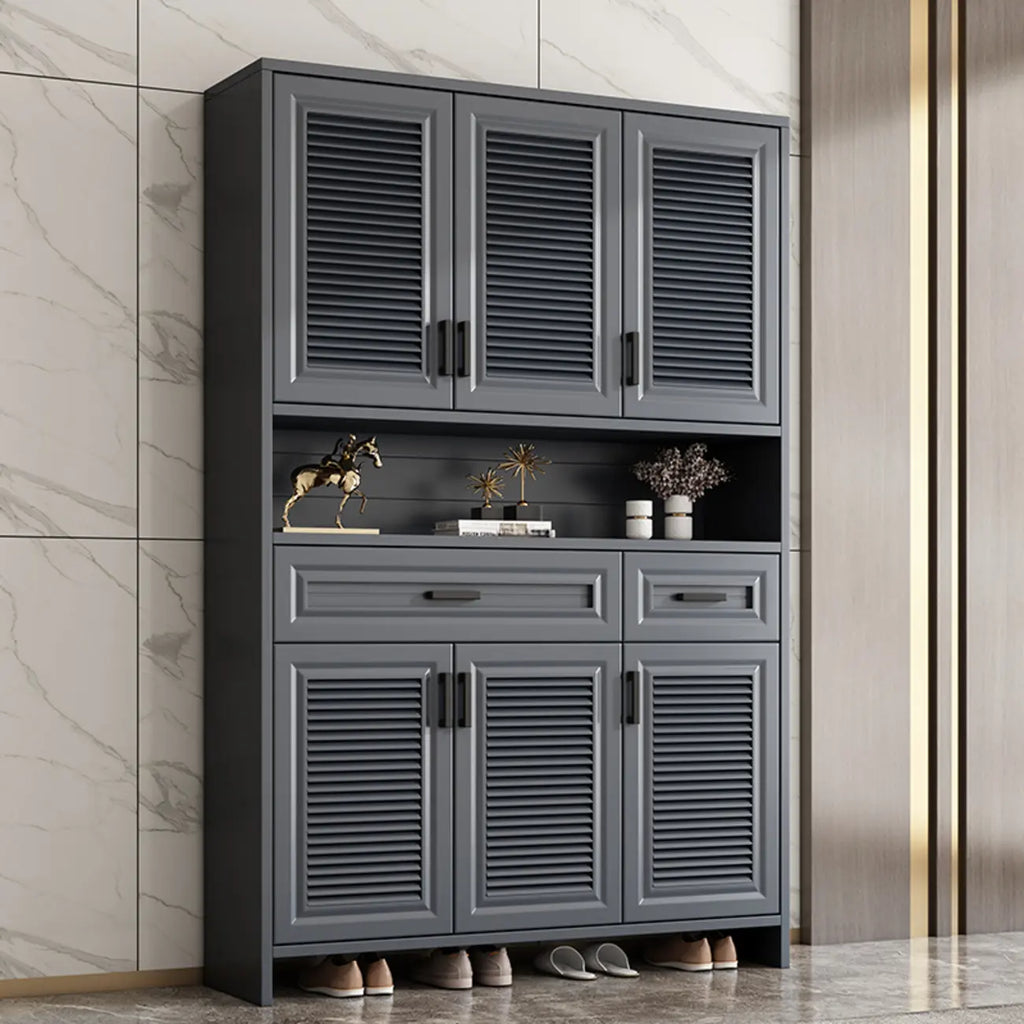 79H Entryway White Metal Shoe Cabinet with Drawers