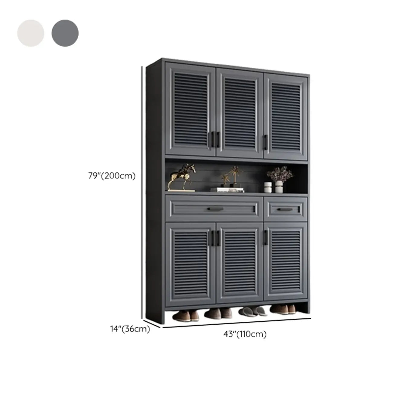 79H Entryway White Metal Shoe Cabinet with Drawers