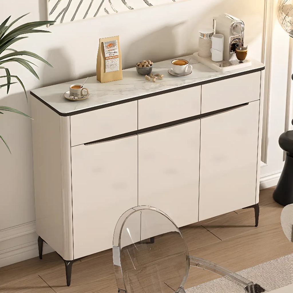 Khaki Wood Entryway Shoe Cabinet Marble Top