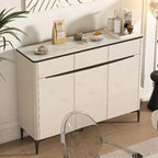 Khaki Wood Entryway Shoe Cabinet Marble Top