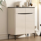 Khaki Wood Entryway Shoe Cabinet Marble Top