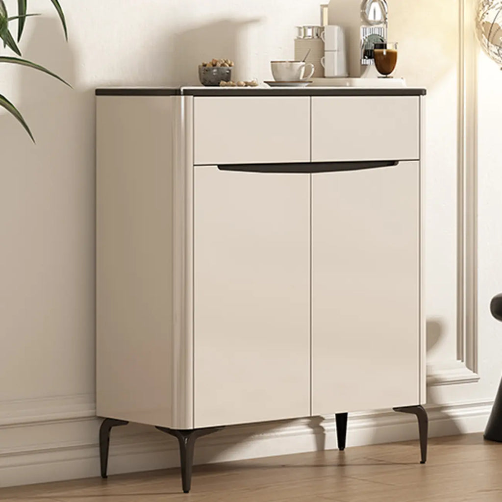 Khaki Wood Entryway Shoe Cabinet Marble Top