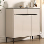 Khaki Wood Entryway Shoe Cabinet Marble Top