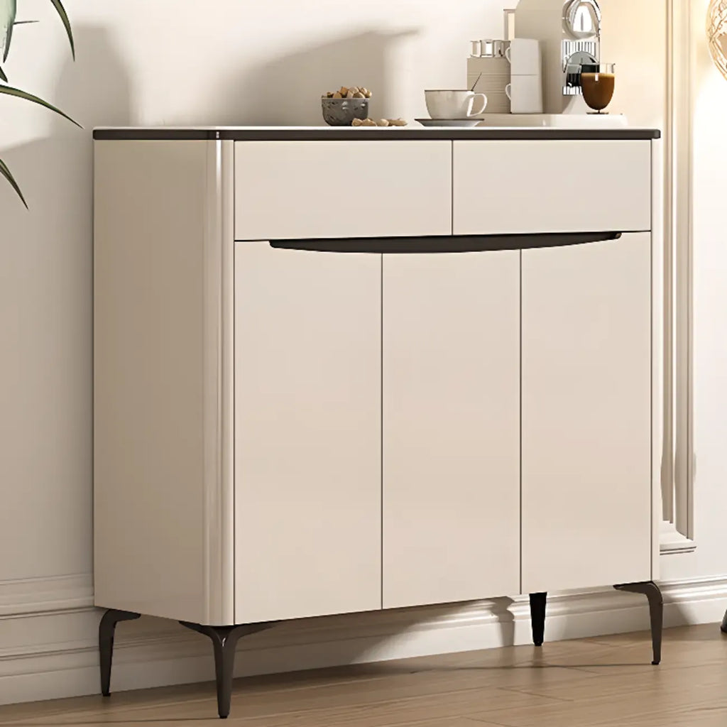 Khaki Wood Entryway Shoe Cabinet Marble Top