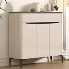 Khaki Wood Entryway Shoe Cabinet Marble Top