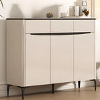 Khaki Wood Entryway Shoe Cabinet Marble Top