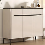 Khaki Wood Entryway Shoe Cabinet Marble Top