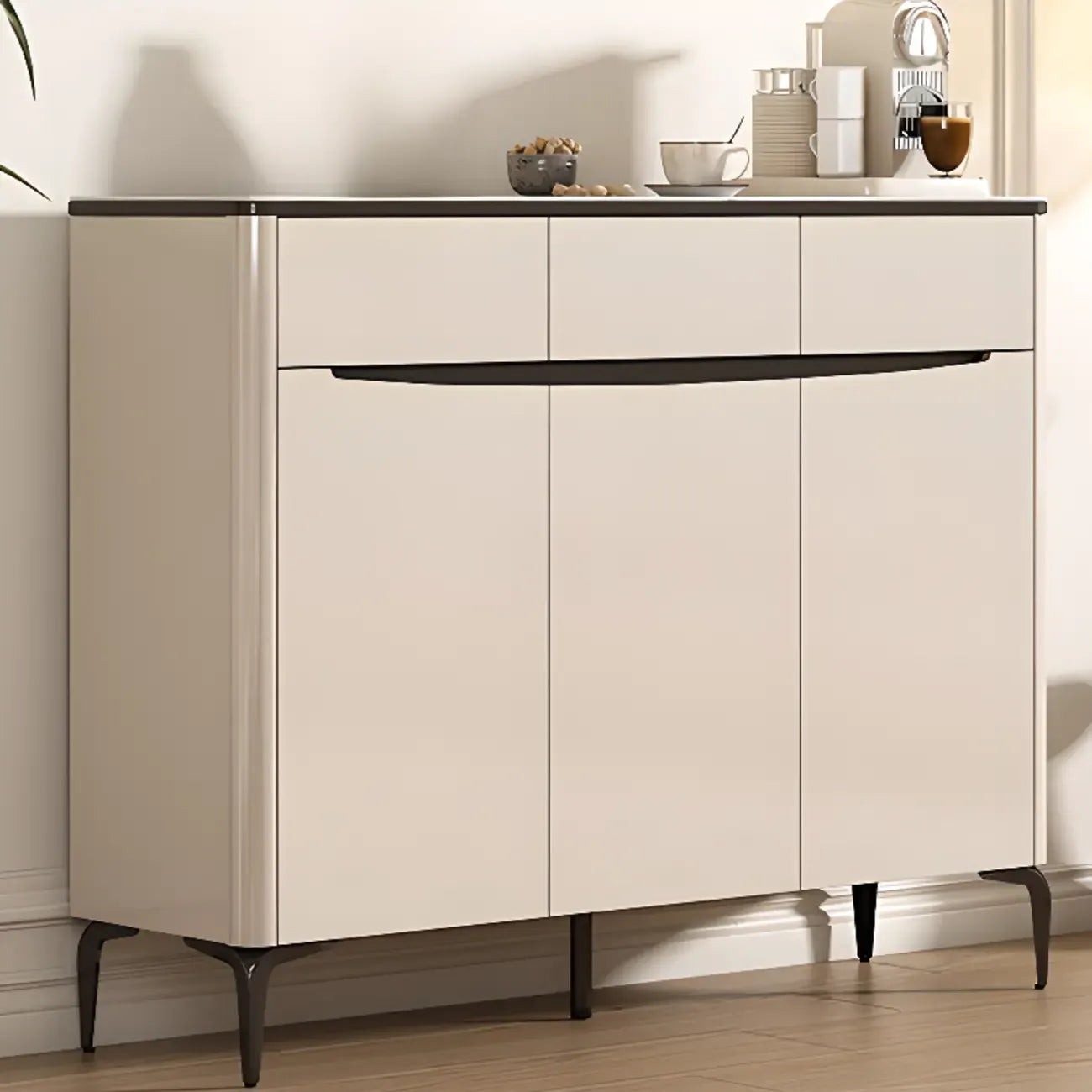 Khaki Wood Entryway Shoe Cabinet Marble Top