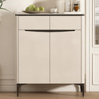 Khaki Wood Entryway Shoe Cabinet Marble Top