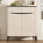 Khaki Wood Entryway Shoe Cabinet Marble Top