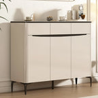 Khaki Wood Entryway Shoe Cabinet Marble Top