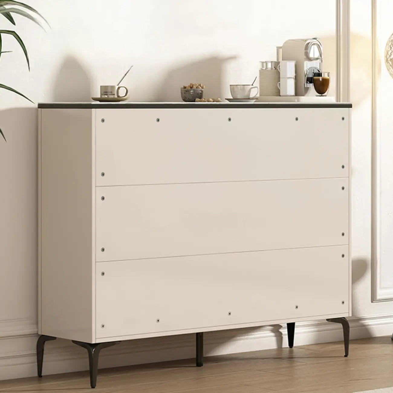 Khaki Wood Entryway Shoe Cabinet Marble Top