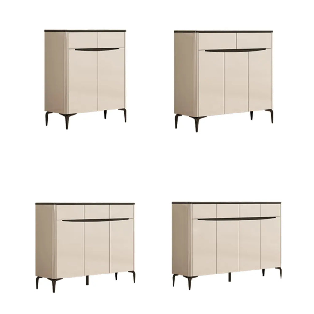 Khaki Wood Entryway Shoe Cabinet Marble Top