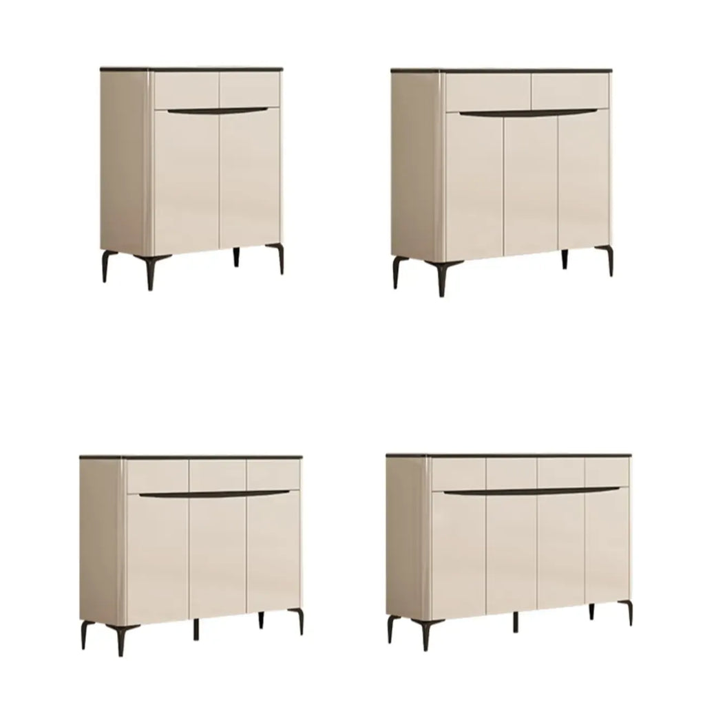 Khaki Wood Entryway Shoe Cabinet Marble Top